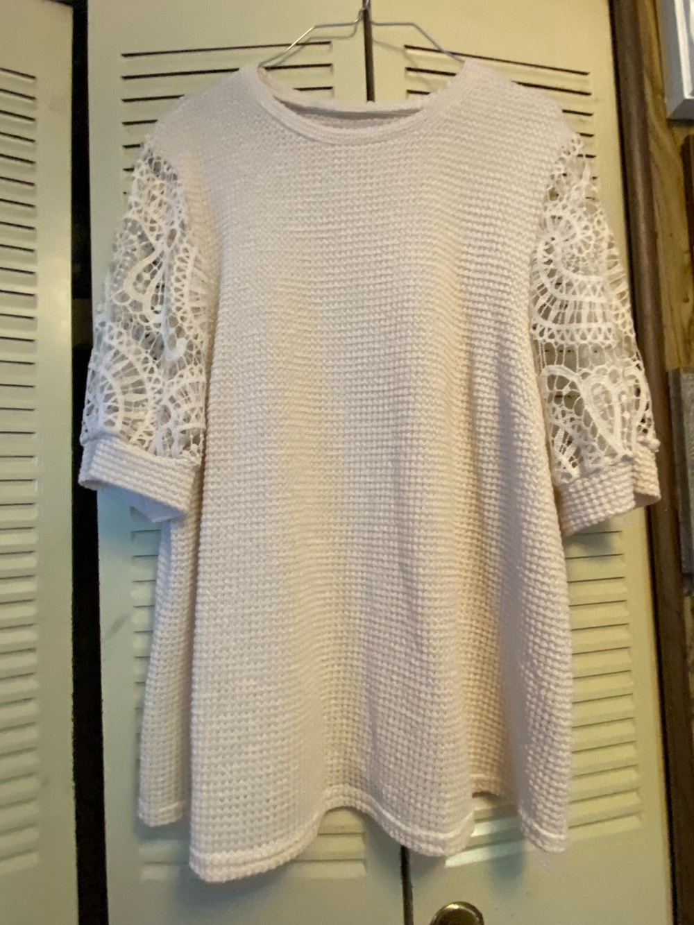 SHEIN Cream Crochet-Sleeve Knit Tunic